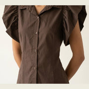 MOONDUST FRILL BIG SLEEVES BLOUSE BLOUSE/SHIRT 129 CHOCOLATE