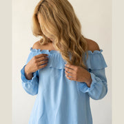 MARC LAUGE Frill / Plisse Off Shoulder BLOUSE/SHIRT 107 SOFT BLUE