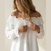 MARC LAUGE Frill / Plisse Off Shoulder BLOUSE/SHIRT 10 WHITE