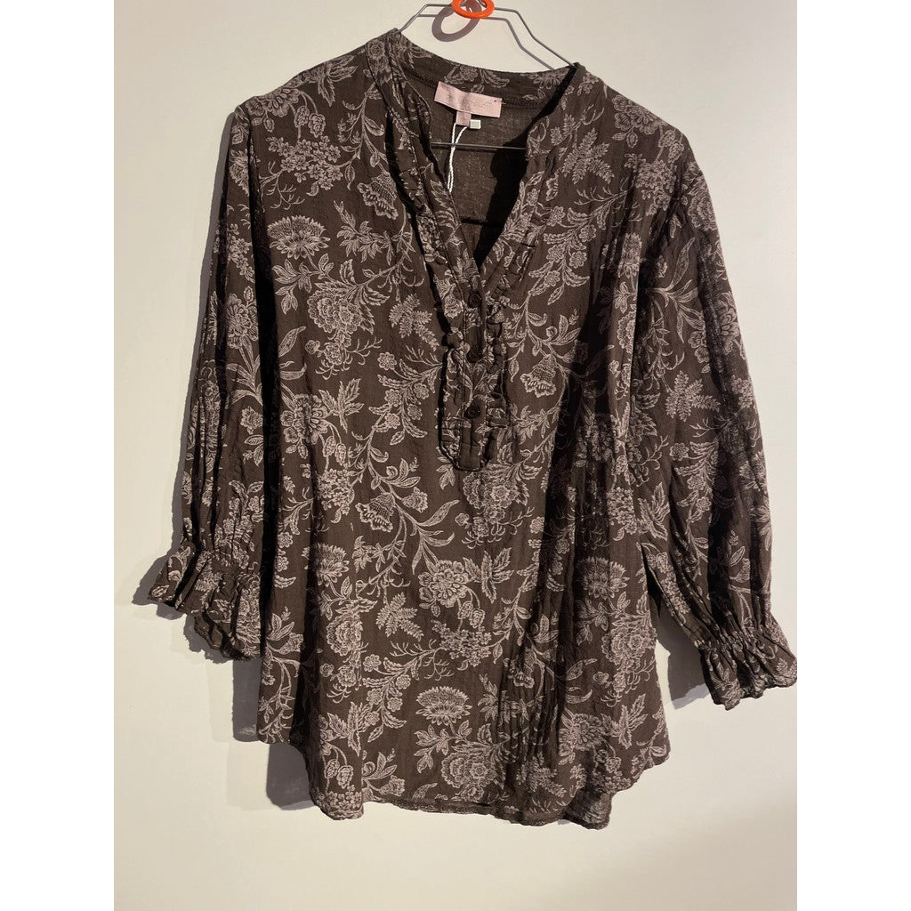 MAPP GAGE WHITE PRINT BLOUSE BLOUSE/SHIRT 129 CHOCOLATE