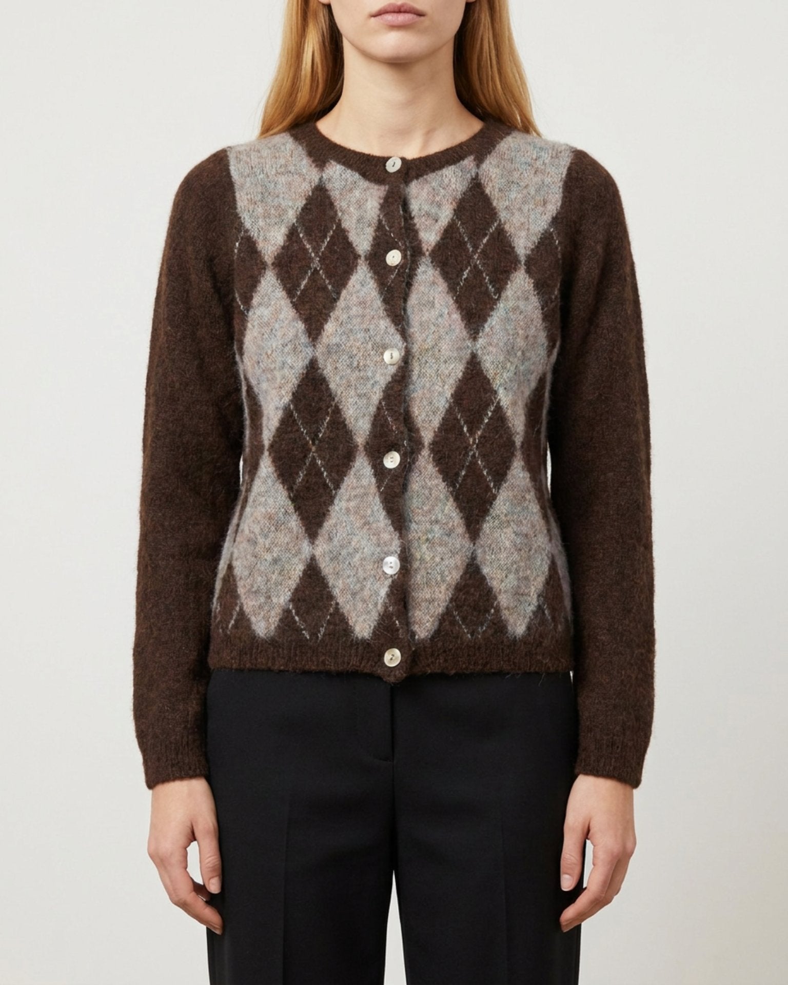 MOONDUST HARLEKIN CARDIGAN LONG SL KNITWEAR 129 CHOCOLATE