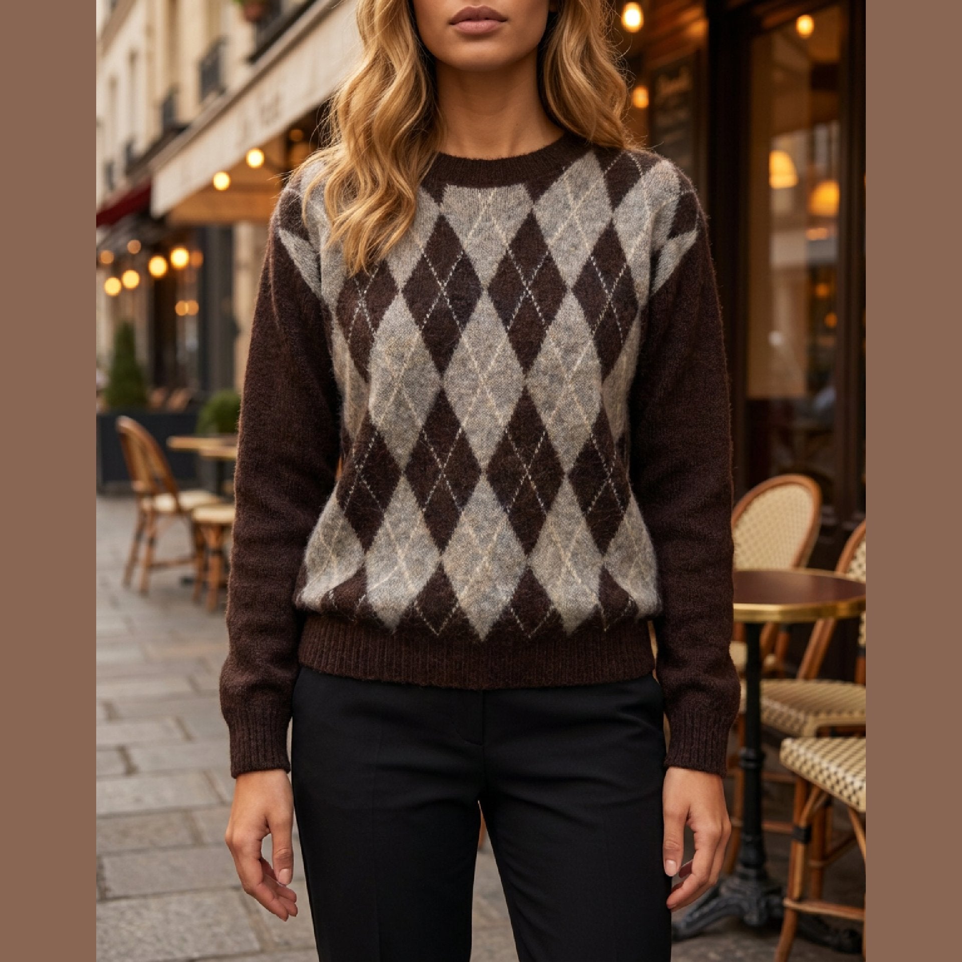 MOONDUST HARLEKIN R-NECK LONG SL KNITWEAR 129 CHOCOLATE