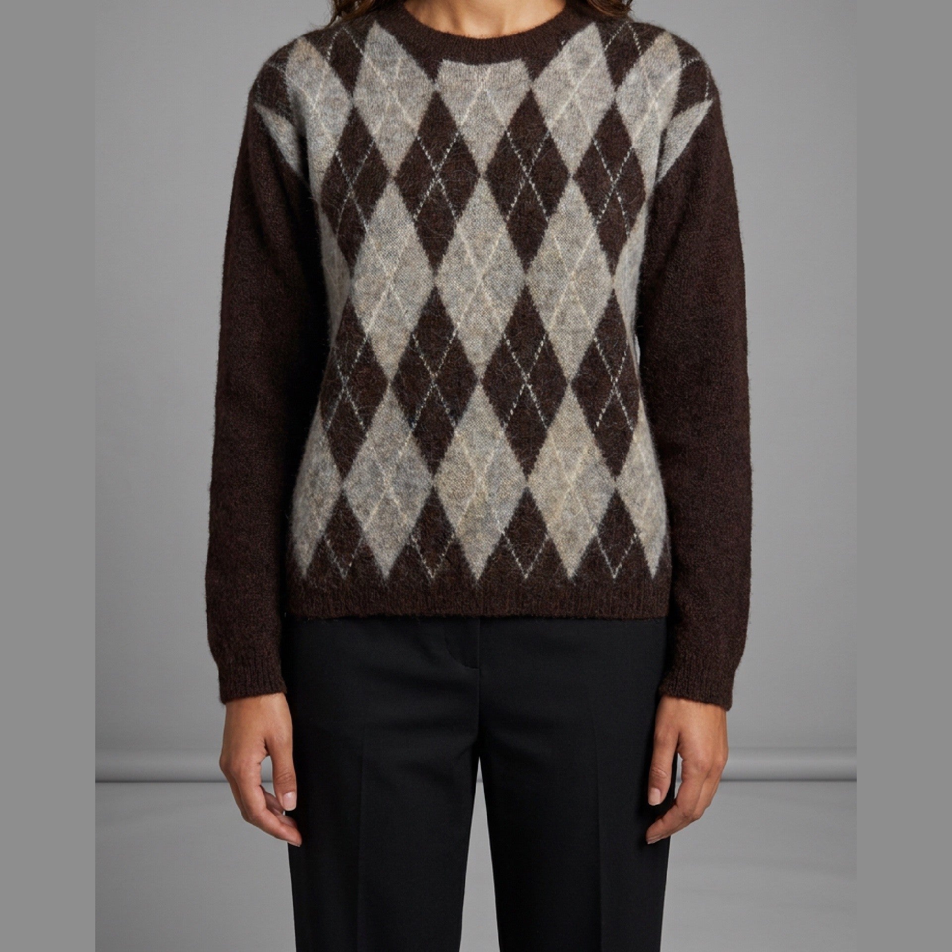 MOONDUST HARLEKIN R-NECK LONG SL KNITWEAR 129 CHOCOLATE