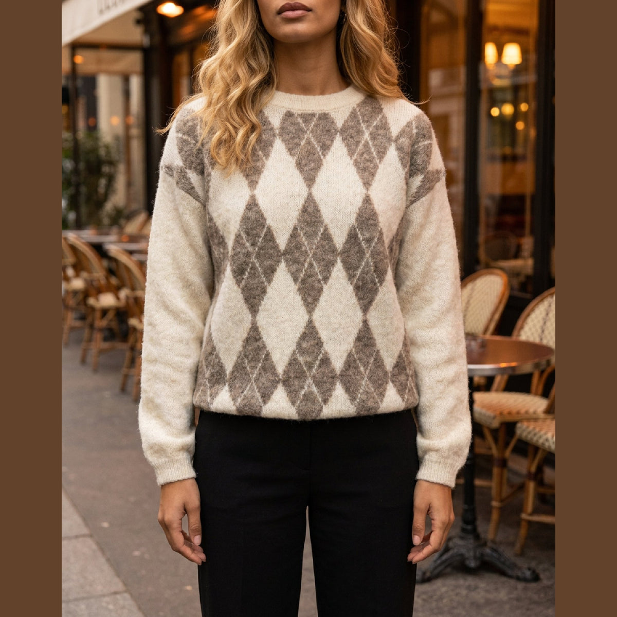 MOONDUST HARLEKIN R-NECK LONG SL KNITWEAR 20 OFF WHITE