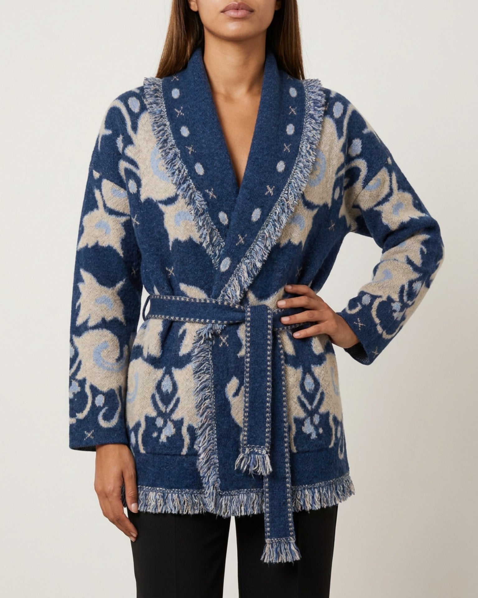 MOONDUST KIEL FRILL CARDIGAN KNITWEAR 108 JEANS BLUE