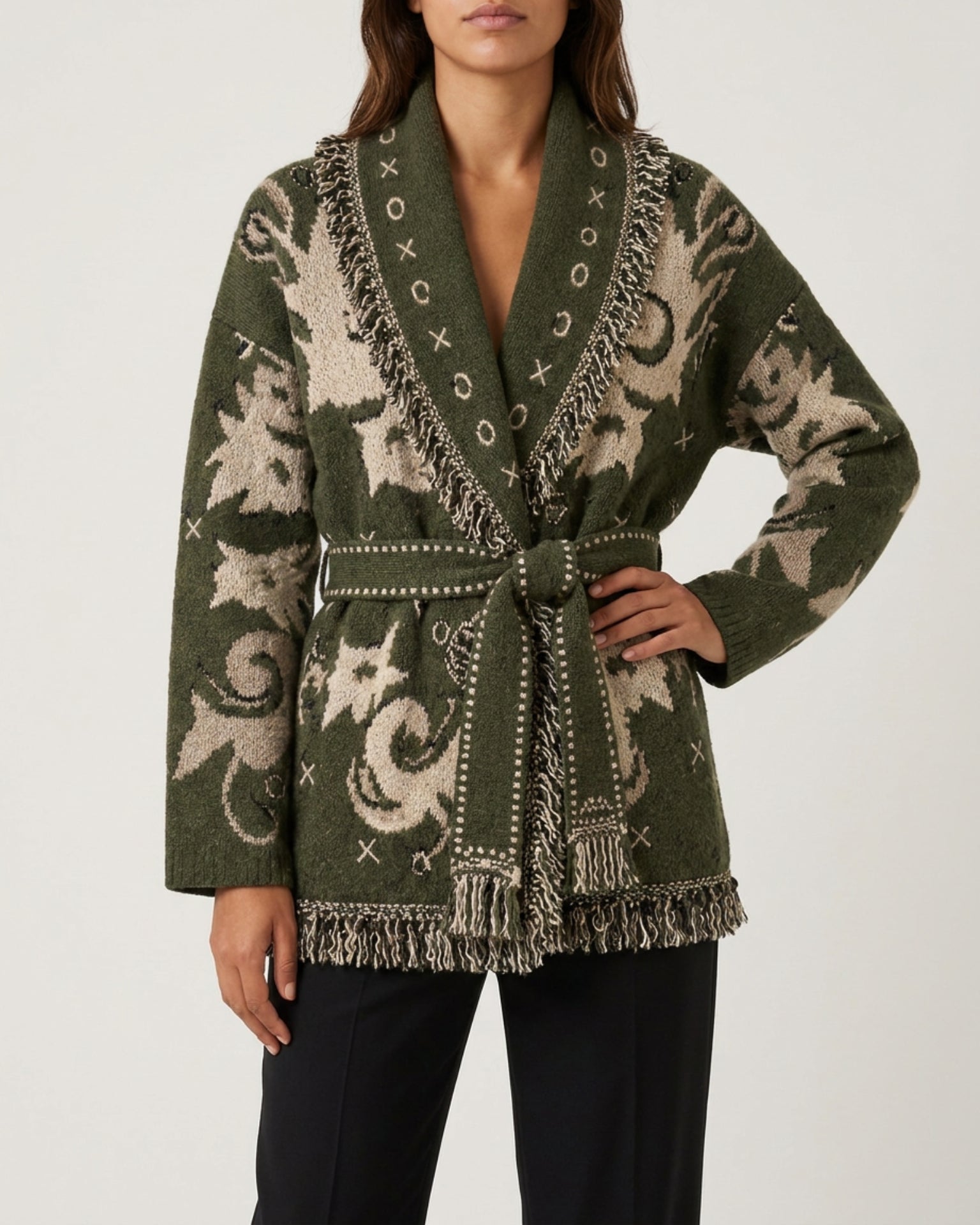 MOONDUST KIEL FRILL CARDIGAN KNITWEAR 267 MOSS GREEN
