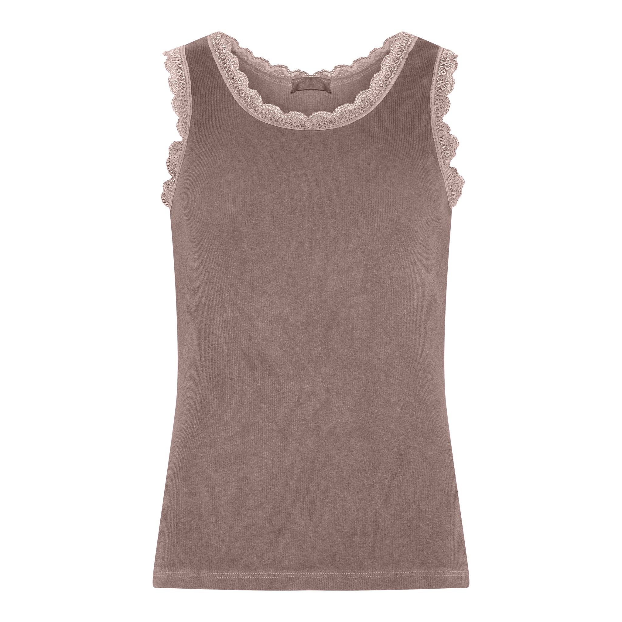 M JEANS LACE RIB TOP TOP/T-SHIRT 129 CHOCOLATE