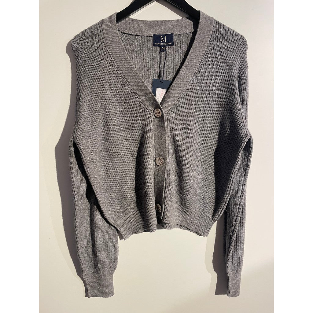 M JEANS LEA RIB V-NECK CARDI KNITWEAR 254 DARK GREY MELANGE
