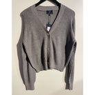 M JEANS LEA RIB V-NECK CARDI KNITWEAR 254 DARK GREY MELANGE