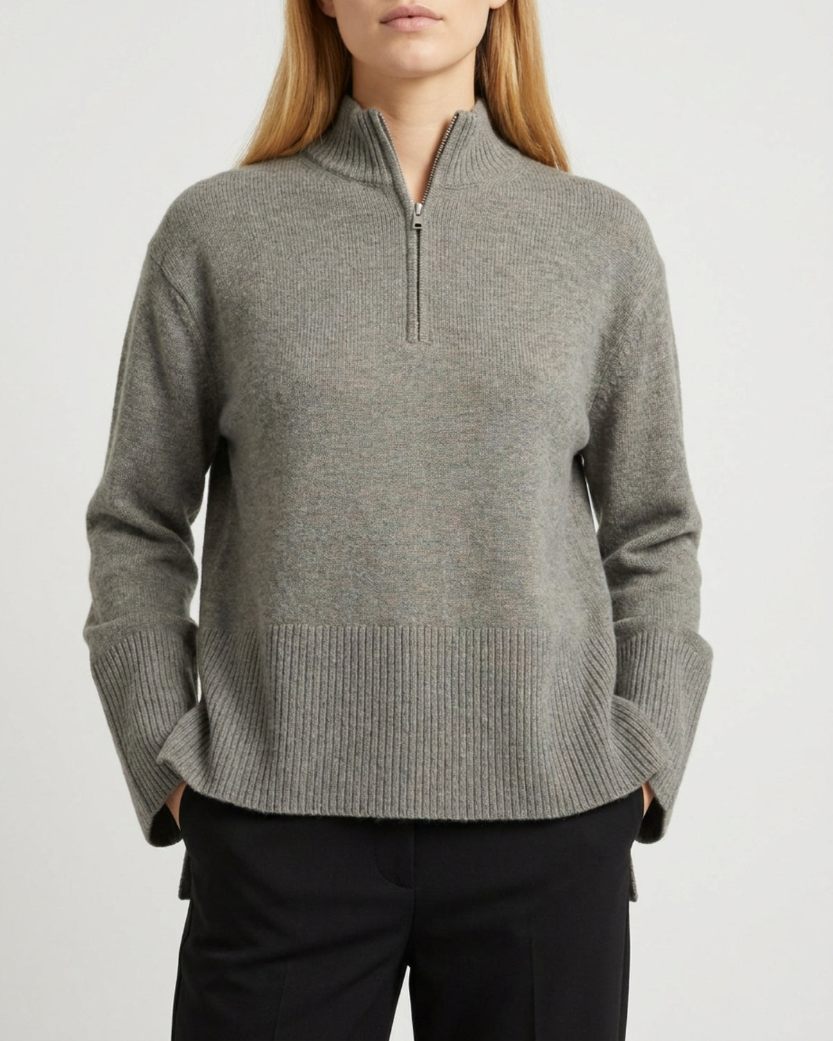 M JEANS LEA SOLID TURTLE BLOUSE WITH HALF ZIP KNITWEAR 136 FANGO
