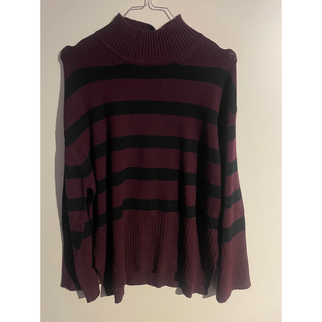 M JEANS LEA TURTLE NECK STRIPE BLOUSE KNITWEAR 400 BORDEAUX