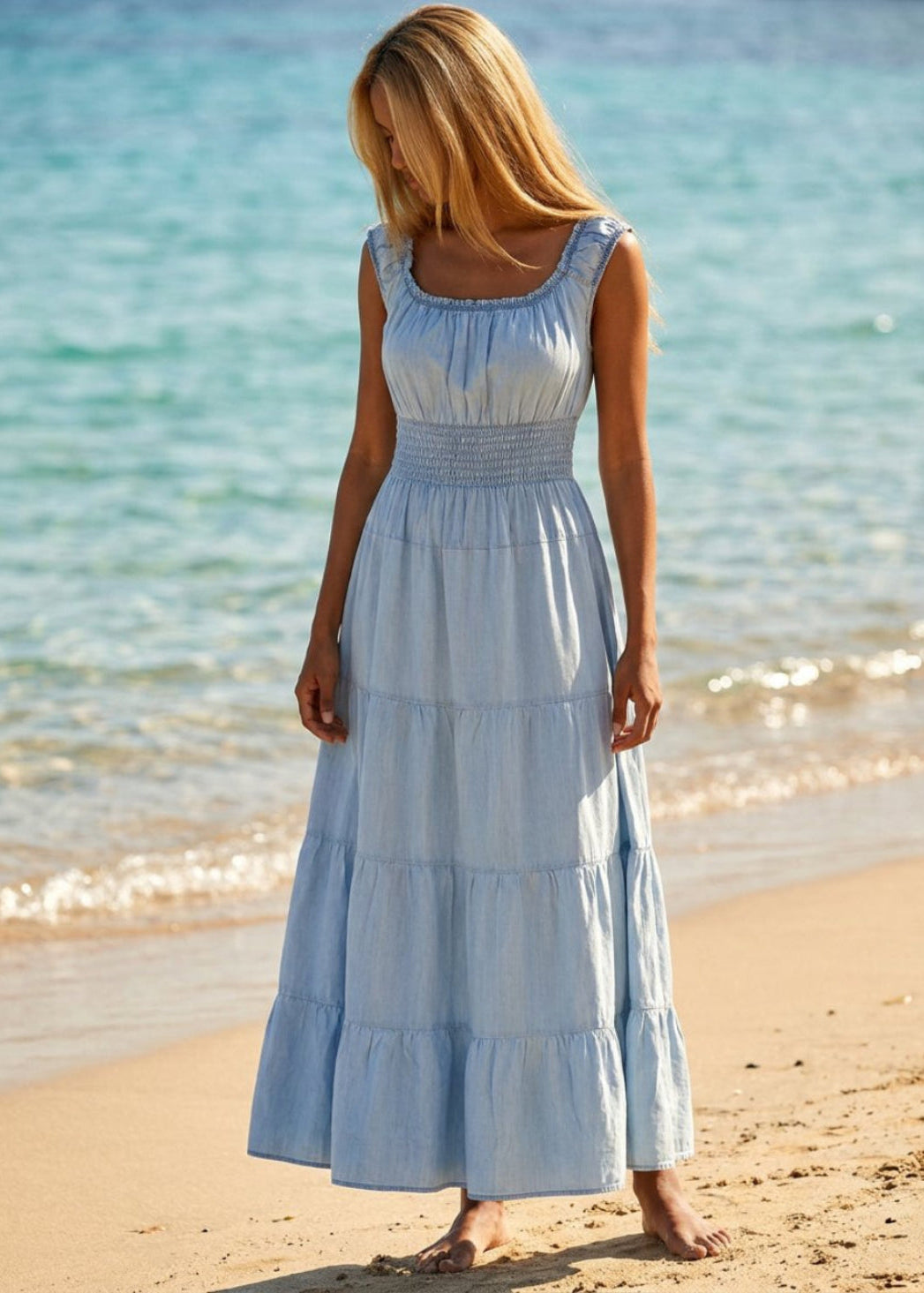 LOUISE SMOCK DRESS DENIM