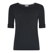 M JEANS LULU RIB LACE BLOUSE L/SL BLOUSE/SHIRT 80 BLACK