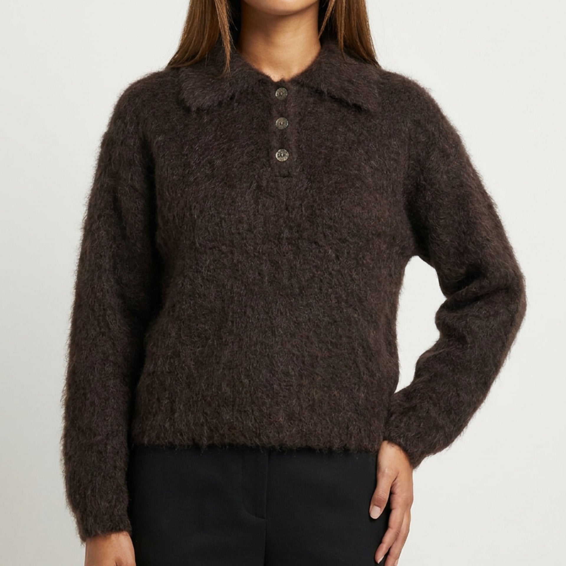 MOONDUST LUX POLO KNIT MOHAIR KNITWEAR 129 CHOCOLATE