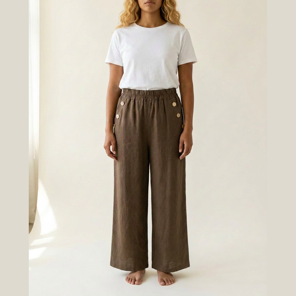 MOONDUST Moondust Anne Button Pant | Wide Leg Pants PANTS 129 CHOCOLATE
