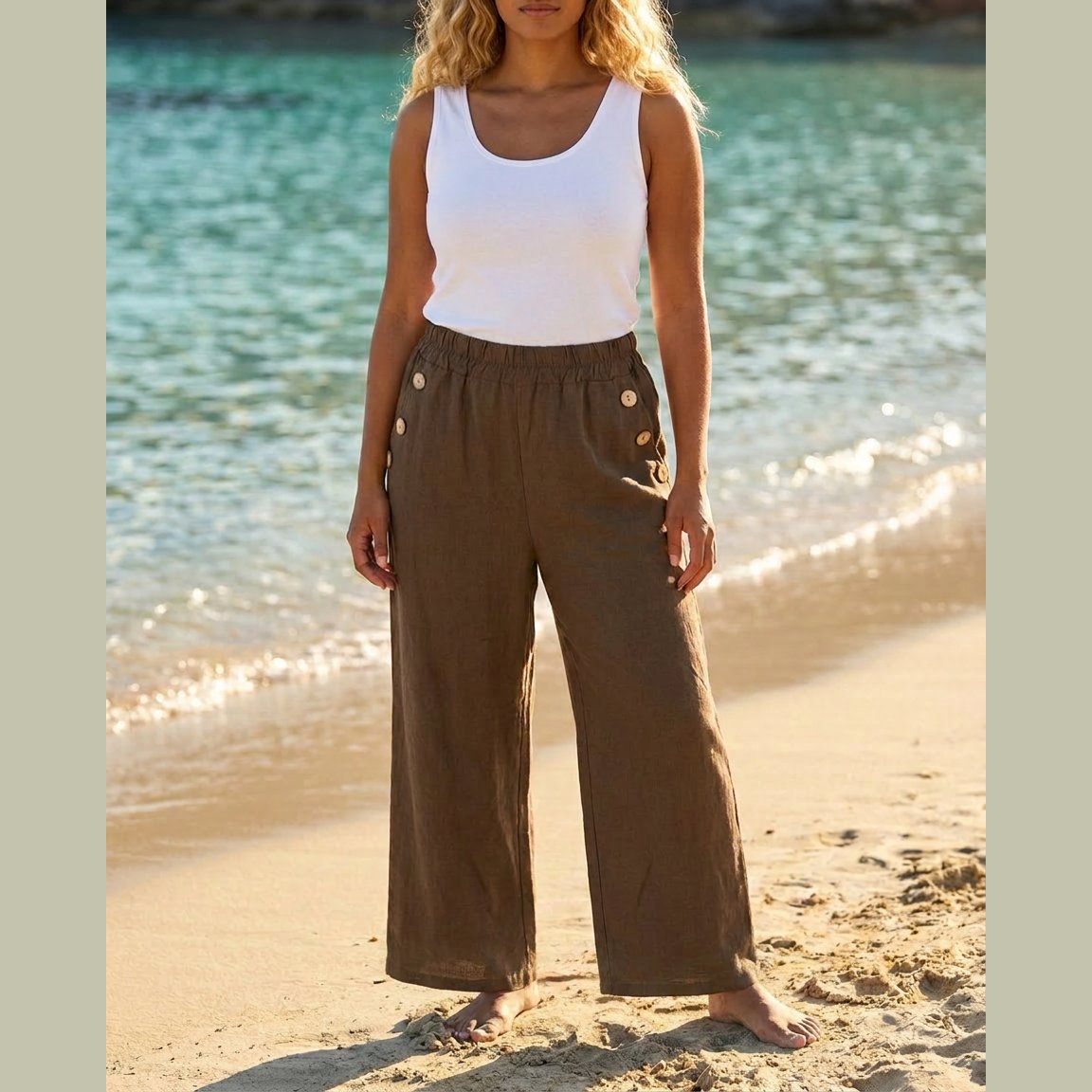 MOONDUST Moondust Anne Button Pant | Wide Leg Pants PANTS 129 CHOCOLATE