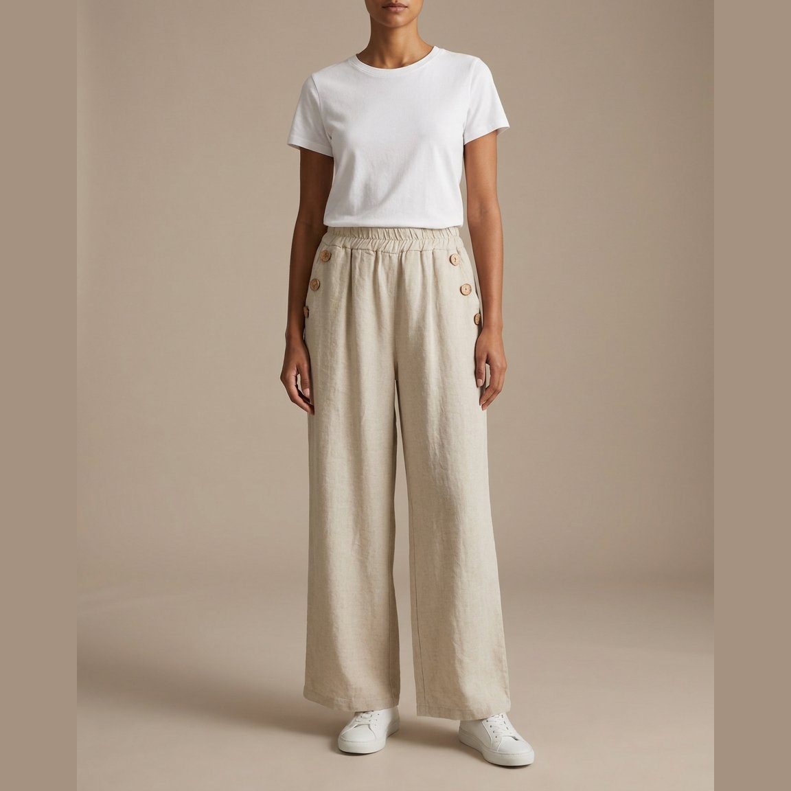 MOONDUST Moondust Anne Button Pant | Wide Leg Pants PANTS 27 SAND