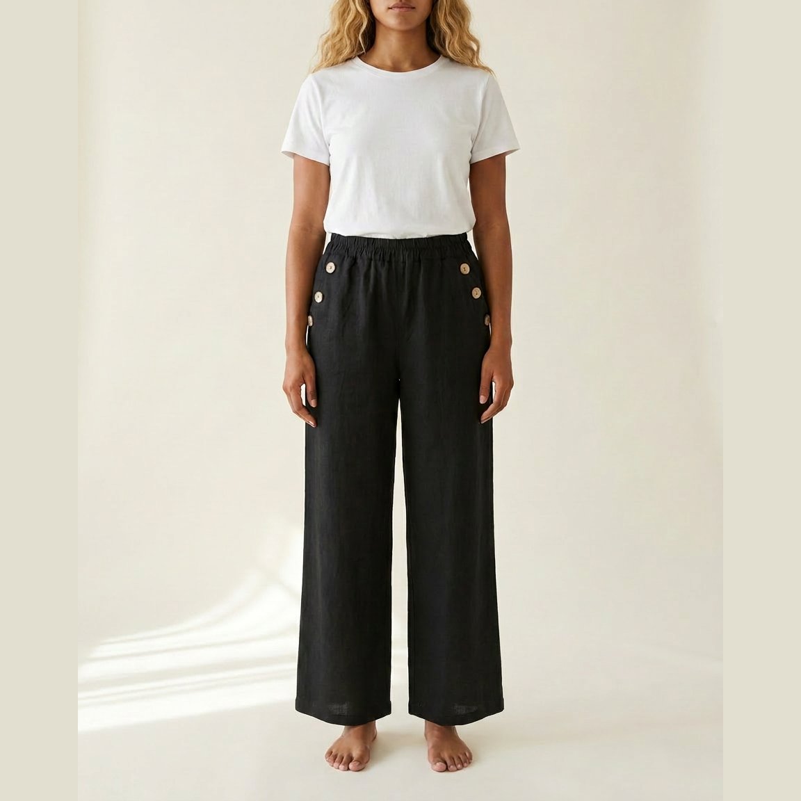 MOONDUST Moondust Anne Button Pant | Wide Leg Pants PANTS 80 BLACK