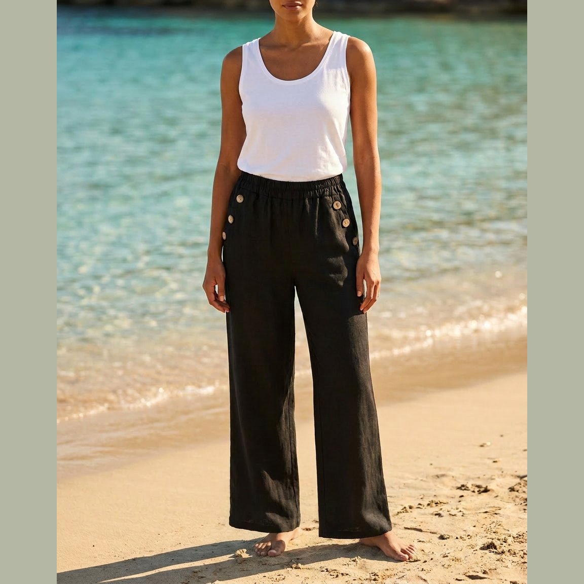 MOONDUST Moondust Anne Button Pant | Wide Leg Pants PANTS 80 BLACK