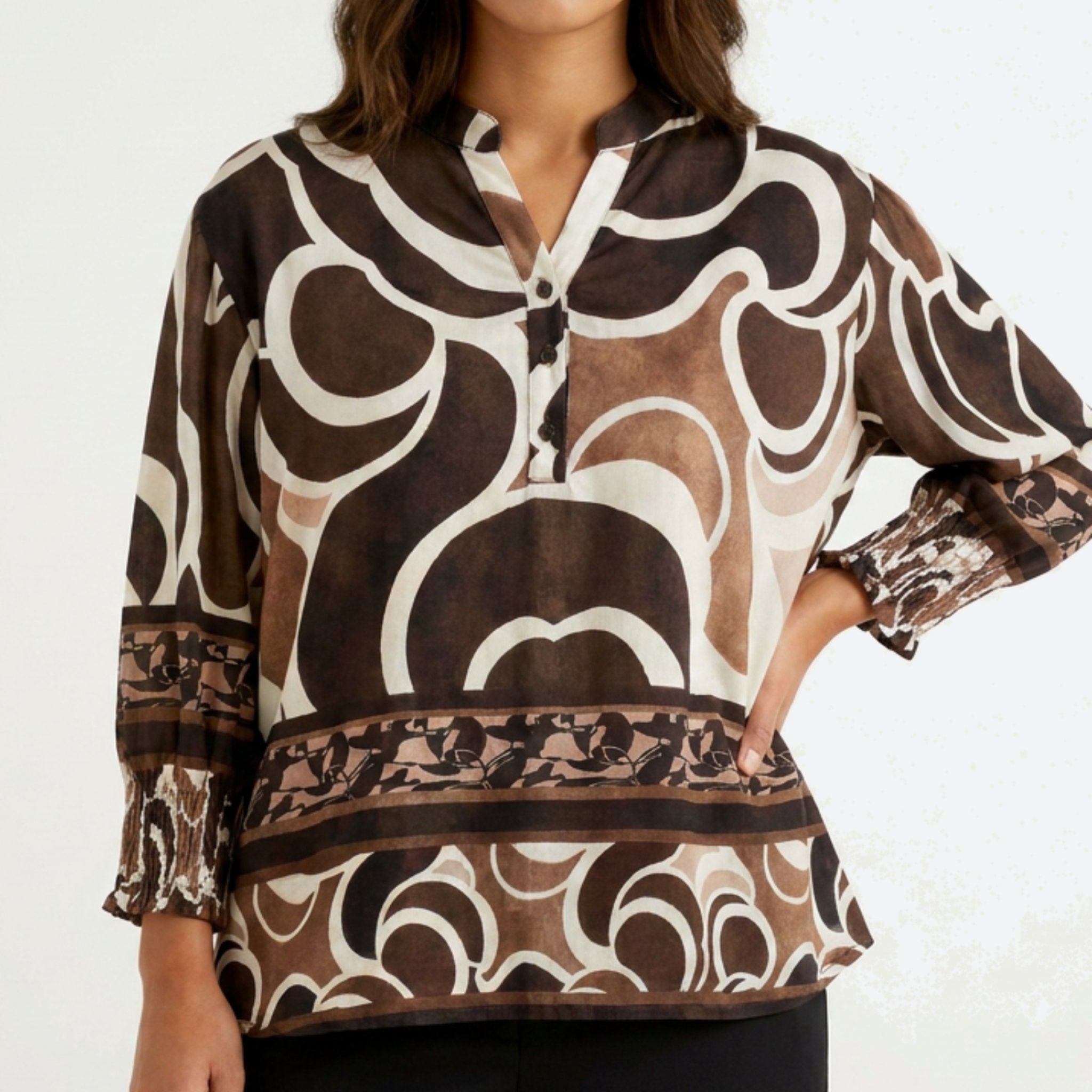 MOONDUST Moondust Bella Garden Blouse | Printed Blouse BLOUSE/SHIRT 129 CHOCOLATE
