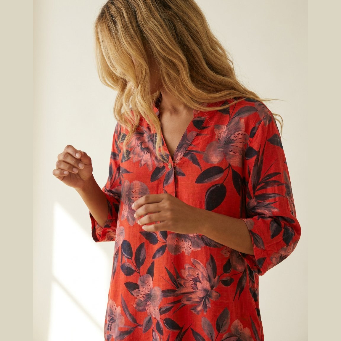 MOONDUST Moondust Big Flower Gage Blouse | Floral Blouse BLOUSE/SHIRT 350 CORAL