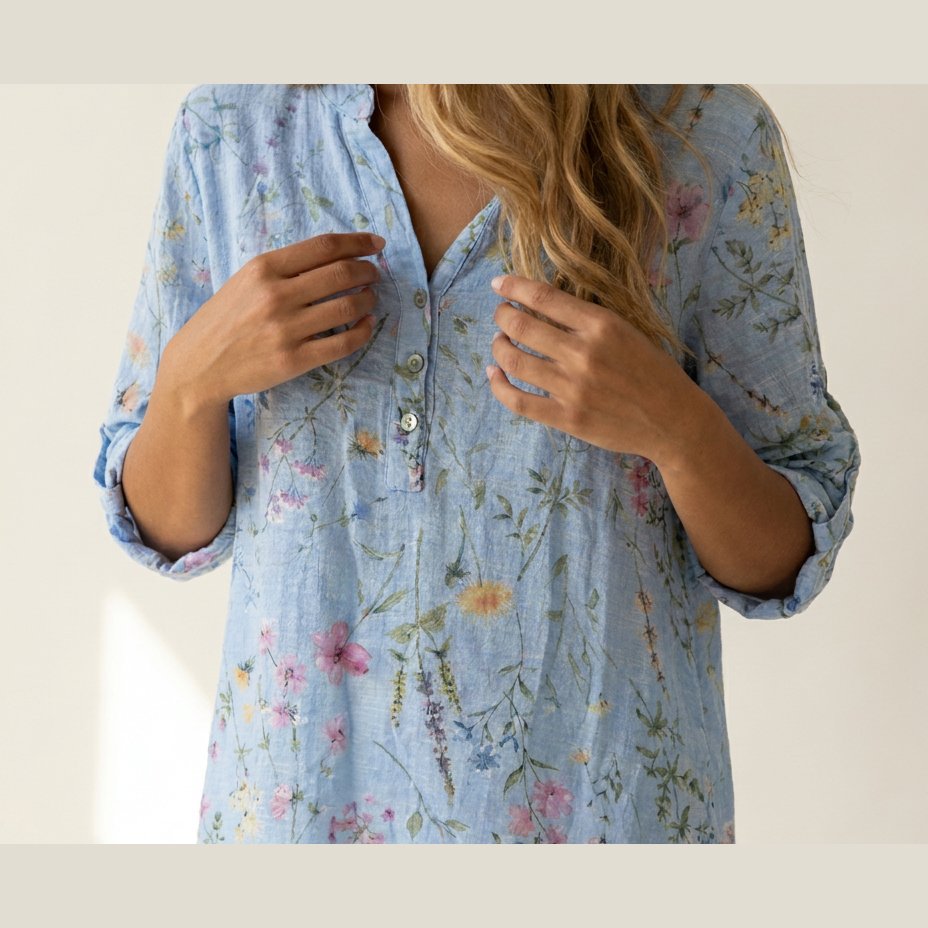 MOONDUST Moondust Big Flower Gage Blouse | Floral Blouse BLOUSE/SHIRT 107 SOFT BLUE