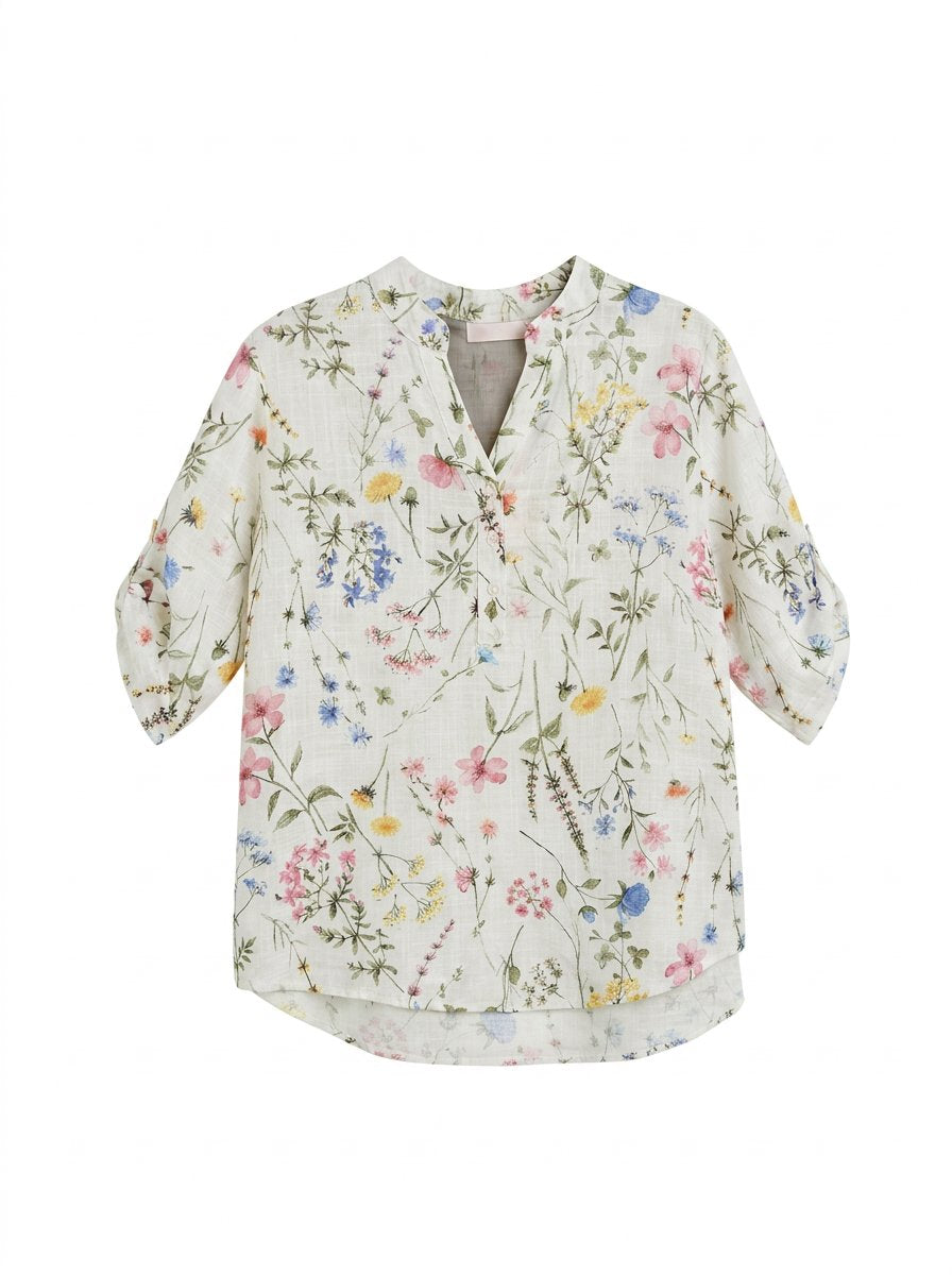 MOONDUST Moondust Big Flower Gage Blouse | Floral Blouse BLOUSE/SHIRT 10 WHITE
