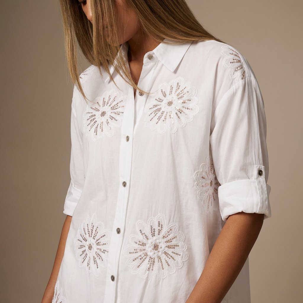 MOONDUST Moondust Flower Paisley Shirt | Embroidered Shirt BLOUSE/SHIRT 10 WHITE