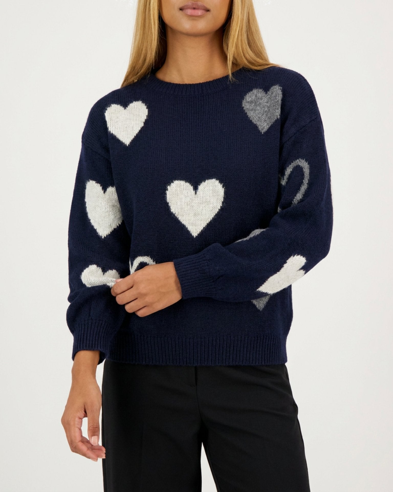 MOONDUST Moondust Heart Knit | Soft Relaxed Fit Sweater with Heart Pattern KNITWEAR 104 NAVY