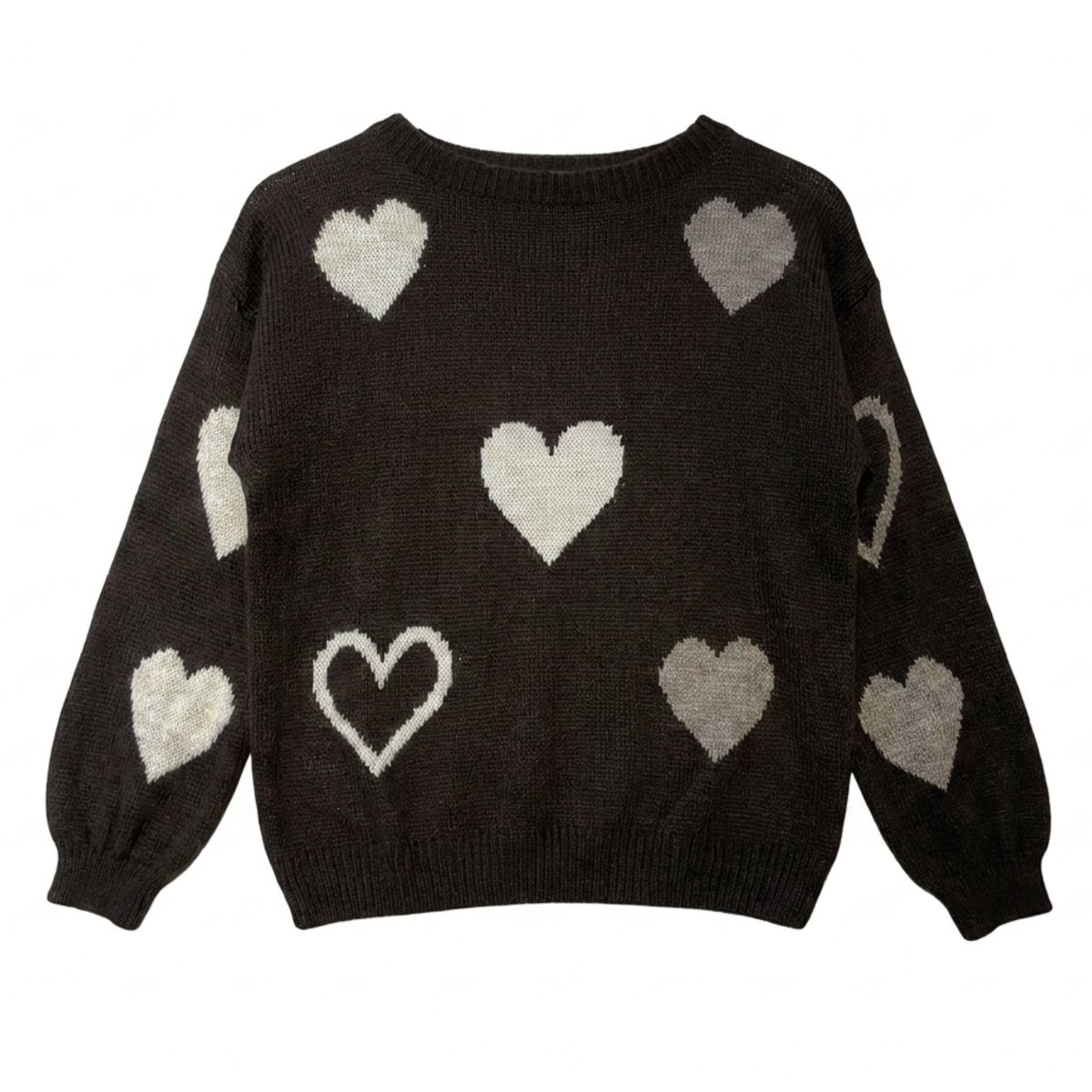 MOONDUST Moondust Heart Knit | Soft Relaxed Fit Sweater with Heart Pattern KNITWEAR 129 CHOCOLATE