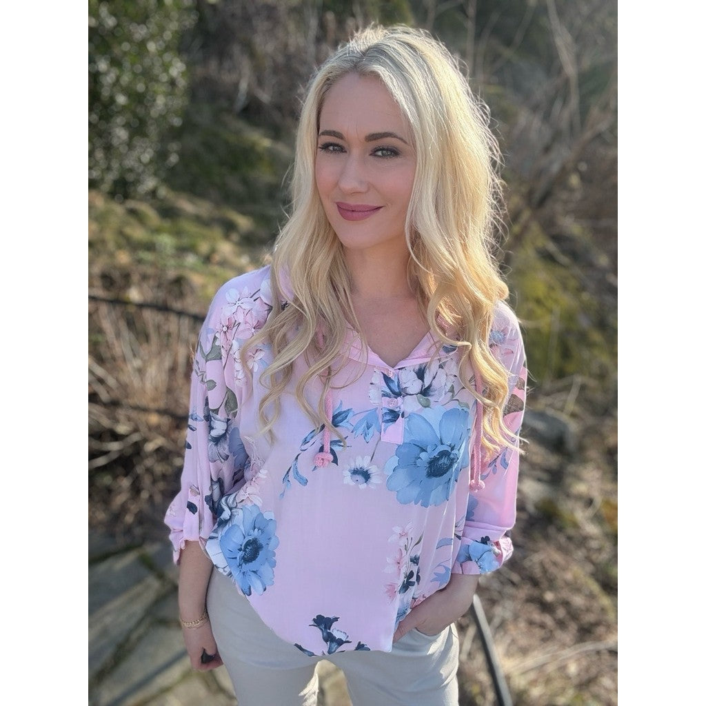 MOONDUST Moondust Hooded Blouse Flower | Floral Blouse BLOUSE/SHIRT 303 BABY ROSE