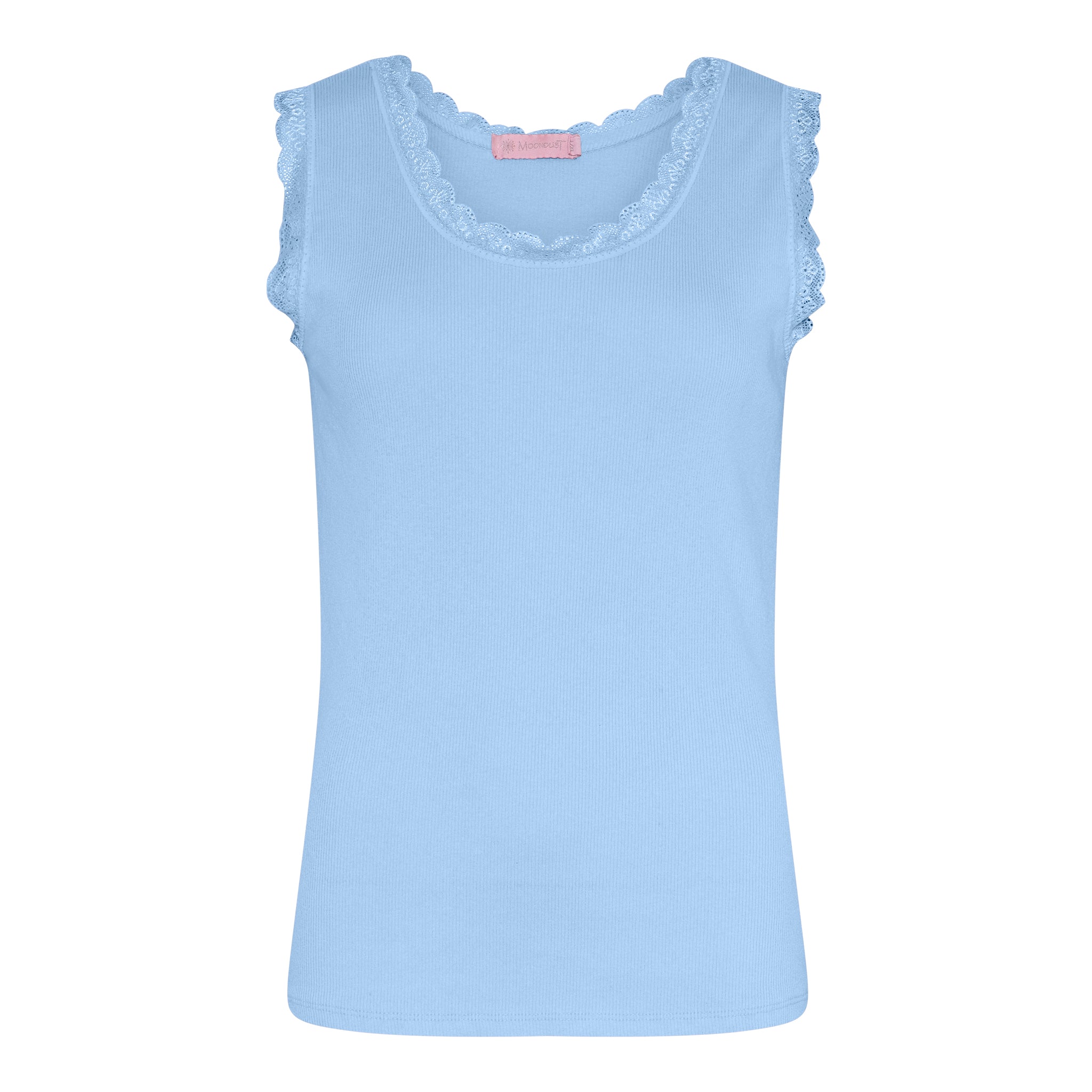 MOONDUST Moondust Lace Rib Top | Ribbed Tank Top with Lace TOP/T-SHIRT 107 SOFT BLUE
