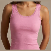 MOONDUST Moondust Lace Rib Top | Ribbed Tank Top with Lace TOP/T-SHIRT 303 ROSE