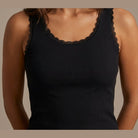 MOONDUST Moondust Lace Rib Top | Ribbed Tank Top with Lace TOP/T-SHIRT 80 BLACK