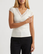 MOONDUST Moondust Lace V-Neck Cap | Feminine Lace Trim Top TOP/T-SHIRT 20 OFF WHITE