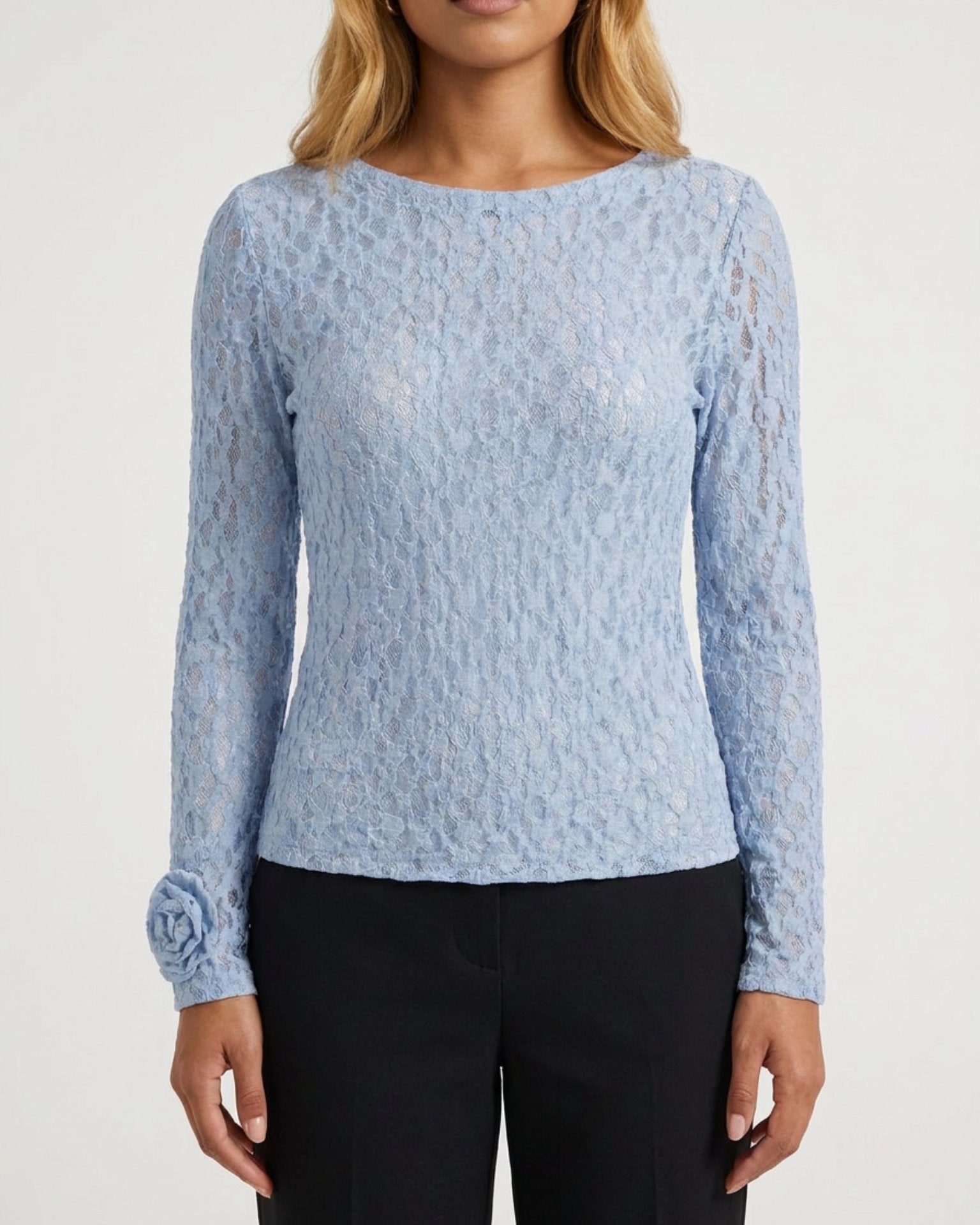 MOONDUST Moondust Lave Rose Blouse | Feminine Textured Lace Top BLOUSE/SHIRT 107 SOFT BLUE