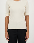 MOONDUST Moondust Lulu Rib Lace Blouse | Ribbed Top with Lace BLOUSE/SHIRT 20 OFF WHITE