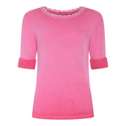 MOONDUST Moondust Lulu Rib Lace Blouse | Ribbed Top with Lace BLOUSE/SHIRT 514 PINK