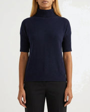 MOONDUST Moondust Mia Turtle Knit | Elegant Short Sleeve High Neck Sweater KNITWEAR 104 NAVY