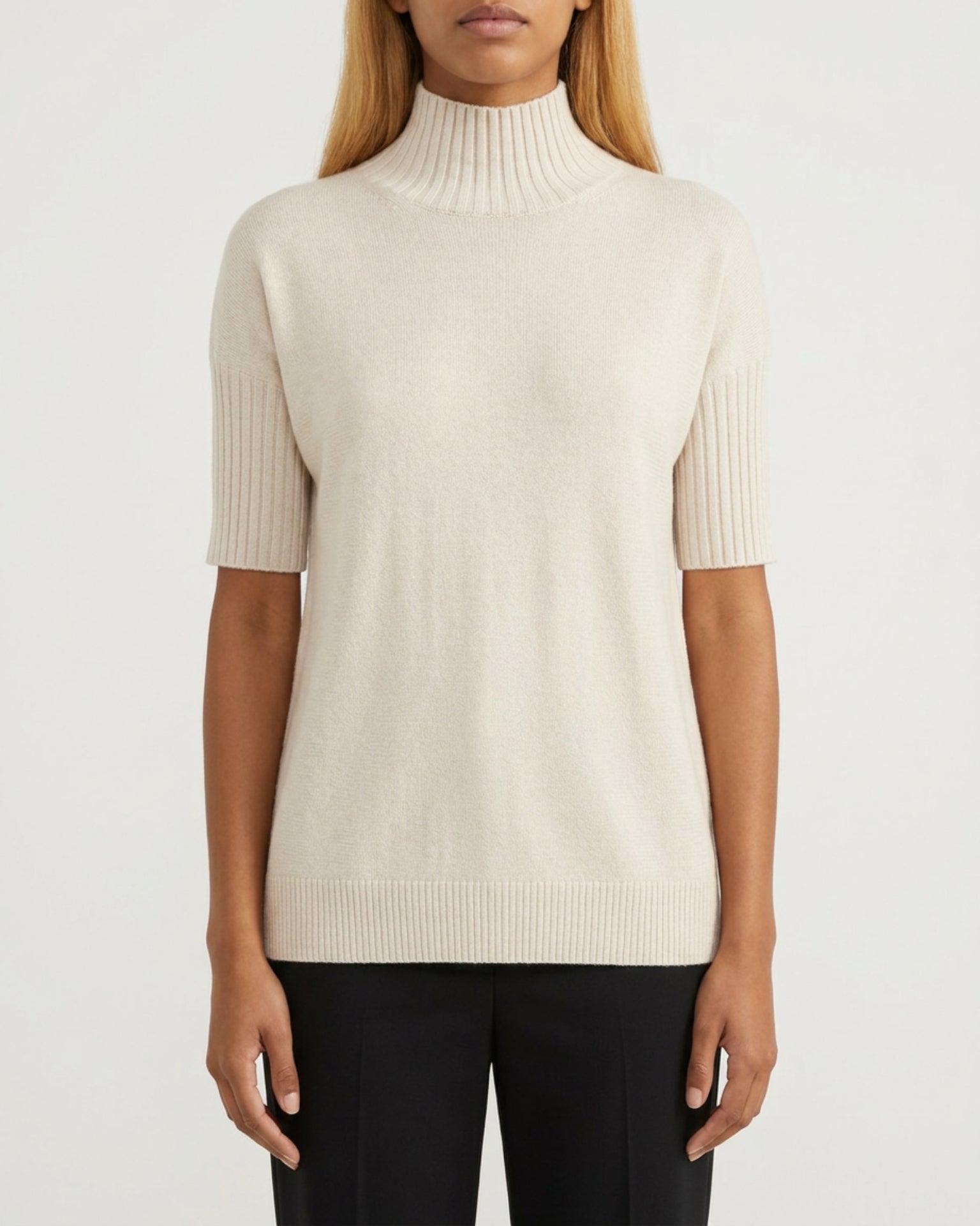 MOONDUST Moondust Mia Turtle Knit | Elegant Short Sleeve High Neck Sweater KNITWEAR 20 OFF WHITE