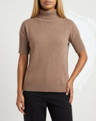 MOONDUST Moondust Mia Turtle Knit | Elegant Short Sleeve High Neck Sweater KNITWEAR 125 LATTE