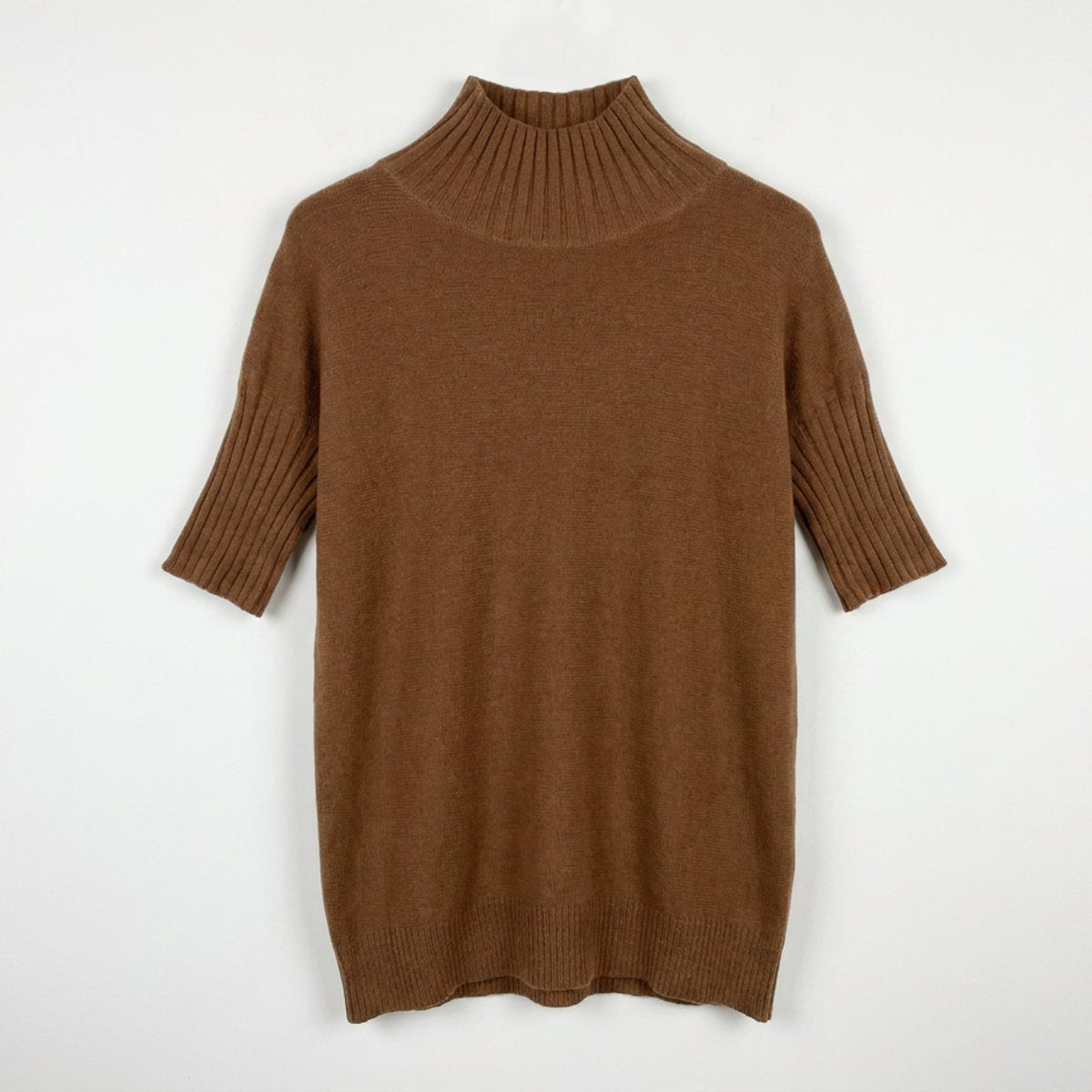 MOONDUST Moondust Mia Turtle Knit | Elegant Short Sleeve High Neck Sweater KNITWEAR 137 TOBACCO