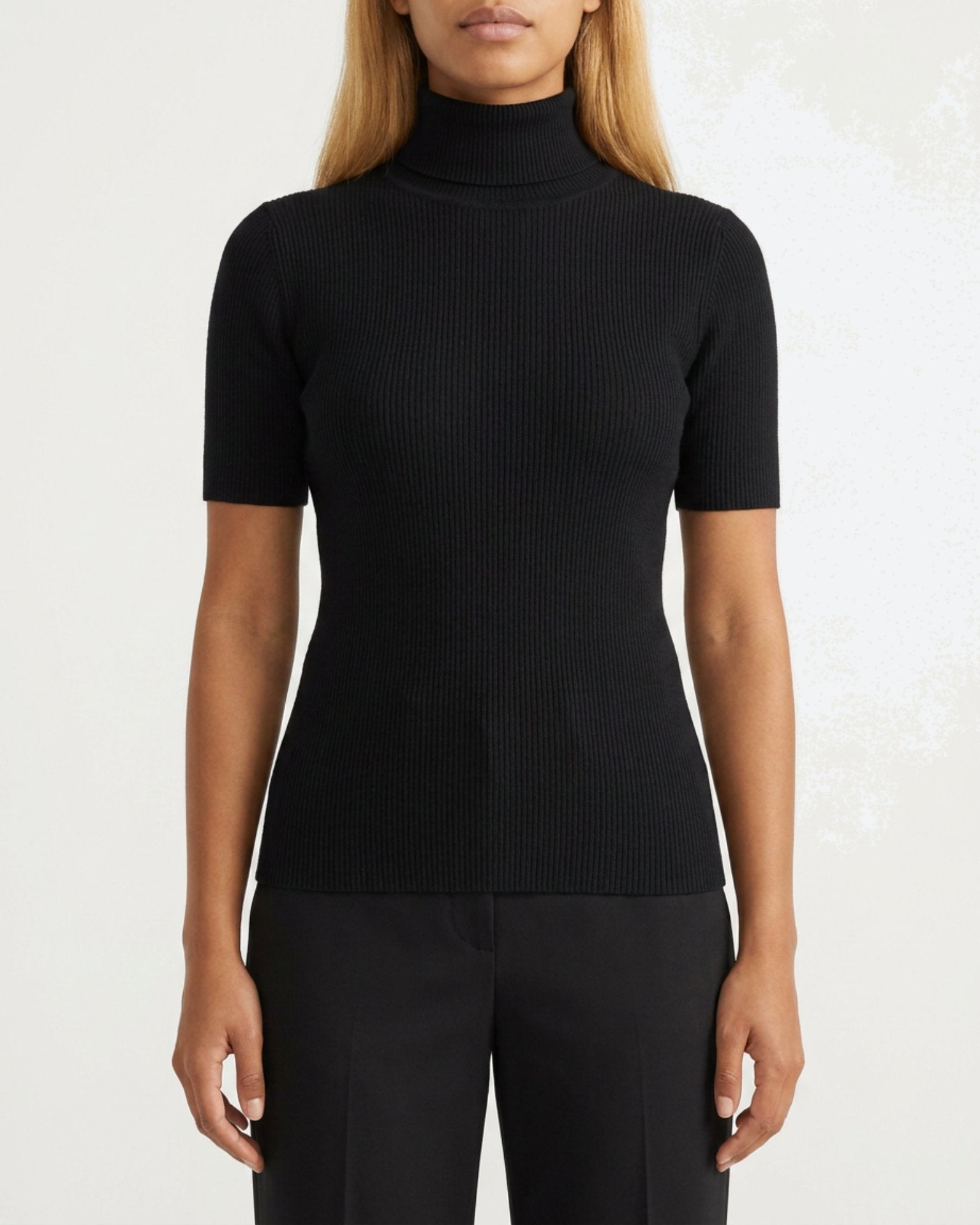 MOONDUST Moondust Mia Turtle Knit | Elegant Short Sleeve High Neck Sweater KNITWEAR 80 BLACK