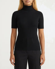 MOONDUST Moondust Mia Turtle Knit | Elegant Short Sleeve High Neck Sweater KNITWEAR 80 BLACK