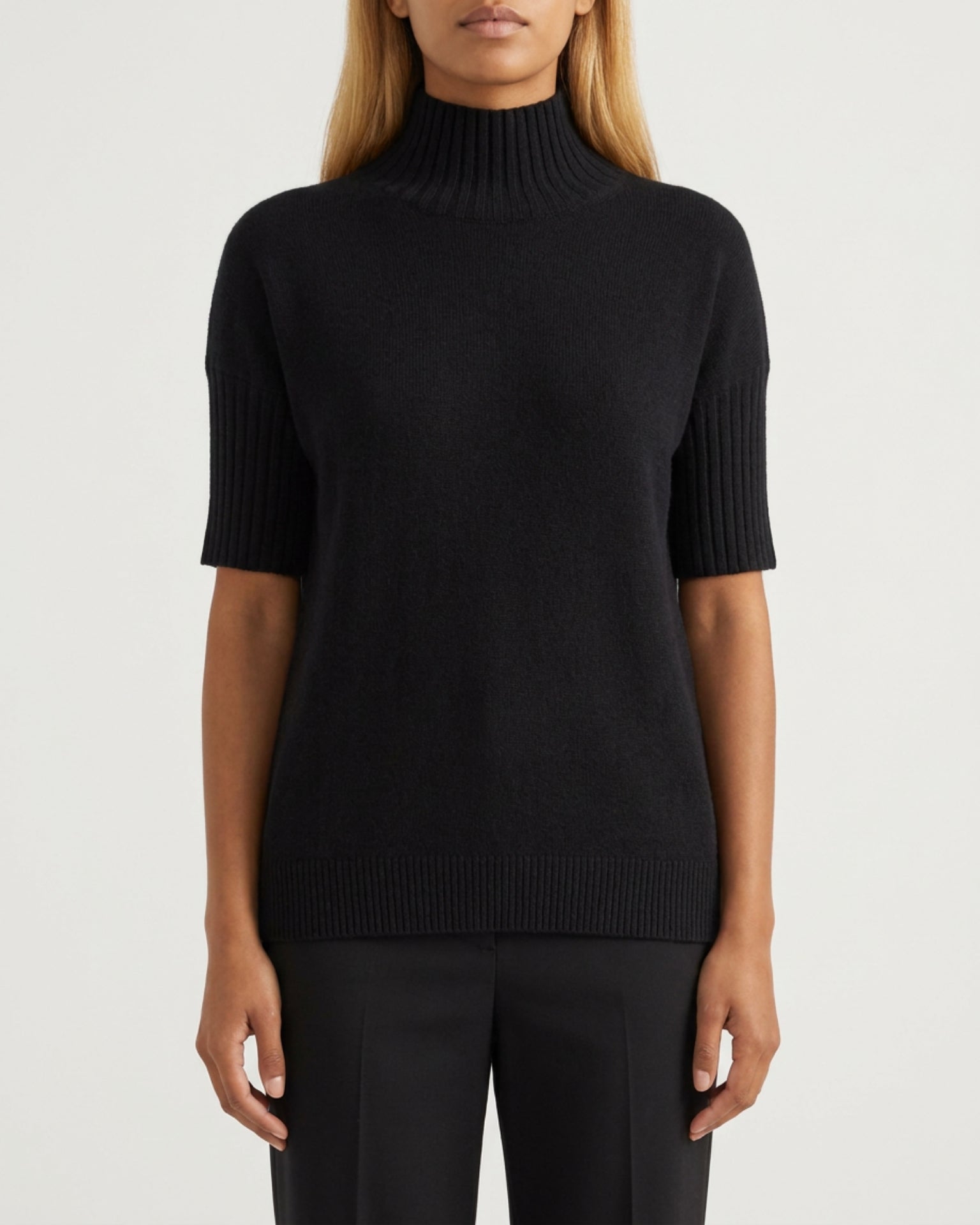 MOONDUST Moondust Mia Turtle Knit | Elegant Short Sleeve High Neck Sweater KNITWEAR 80 BLACK