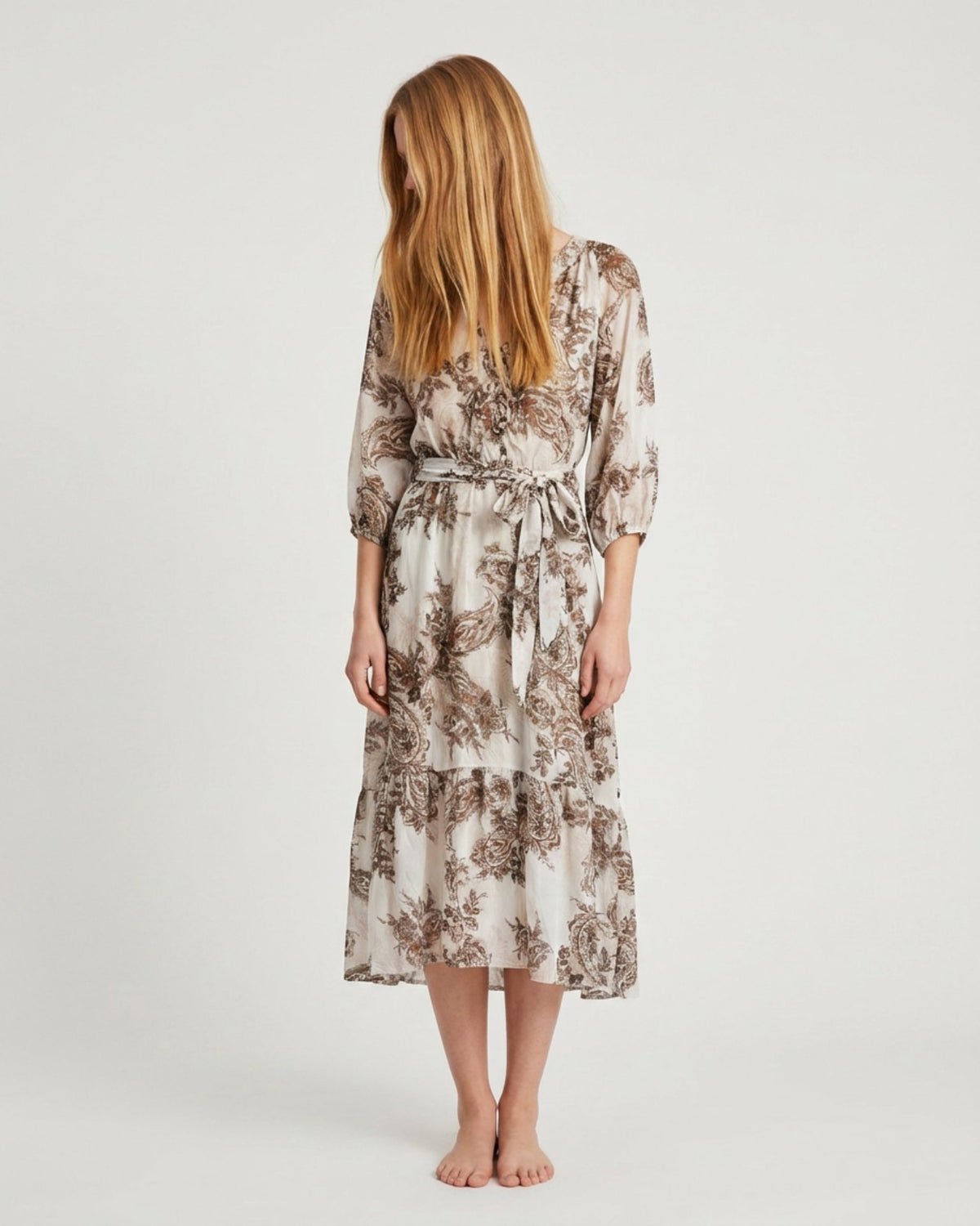 MOONDUST Moondust Paisley Dress | Blue Paisley Midi Dress with Tie Waist DRESS/JUMPSUIT 129 CHOCOLATE