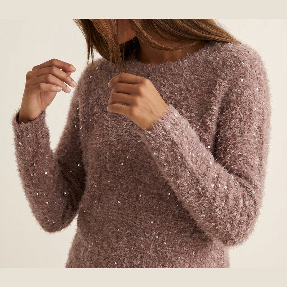 MOONDUST Moondust Plys Pailet Blouse | Soft Knit with Subtle Sequin Detail BLOUSE/SHIRT 303 ROSE