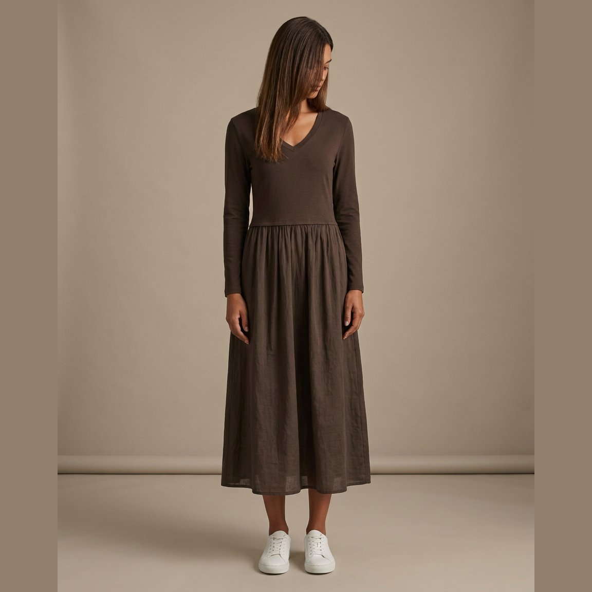 MOONDUST Moondust RIB S/SL Dress | Ribbed Dress DRESS/JUMPSUIT 129 CHOCOLATE