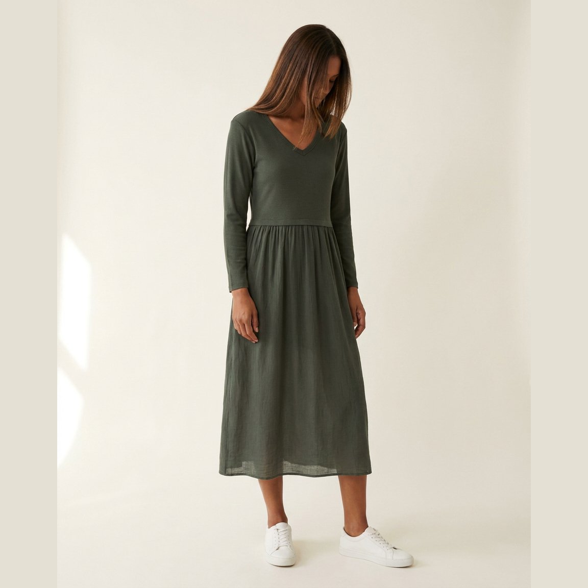 MOONDUST Moondust RIB S/SL Dress | Ribbed Dress DRESS/JUMPSUIT 267 MOSS GREEN