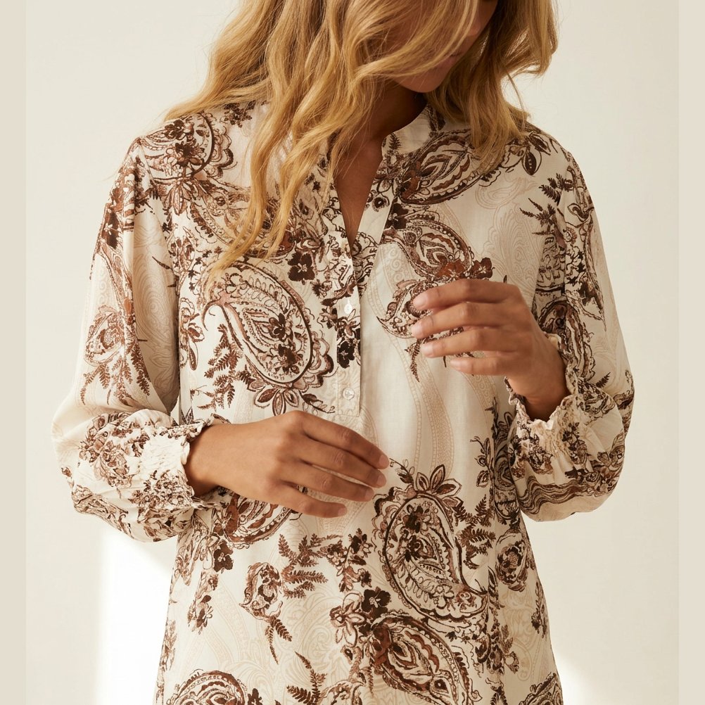 MOONDUST Moondust Rose Crepe Shirt | Feminine Floral Crepe Blouse BLOUSE/SHIRT 129 CHOCOLATE